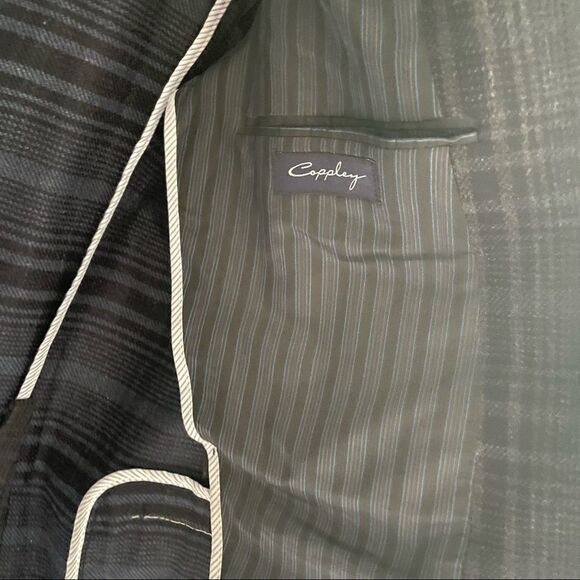 COPPLEY Wool Plaid Blazer Jacket Elbow Patches Blue 42L - Picture 8 of 13